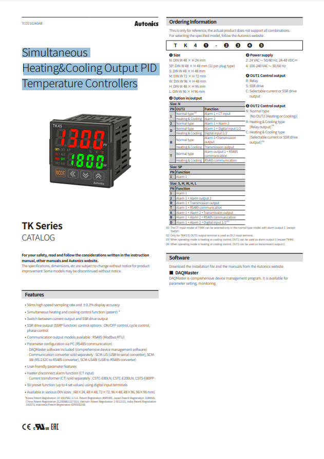 AUTONICS TK CATALOG TK SERIES: SIMULTANEOUS HEATING & COOLING OUTPUT PID TEMPERATURE CONTROLLERS